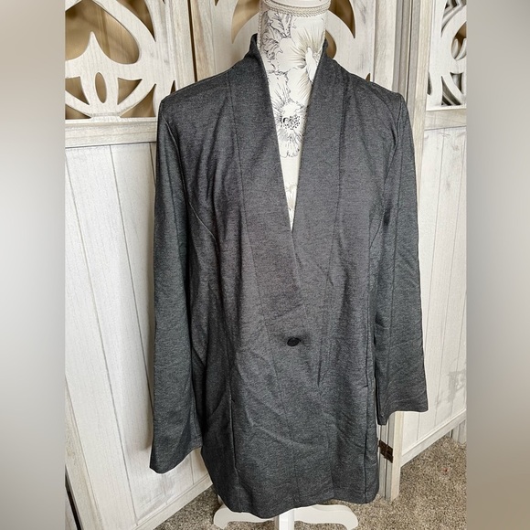 New! J Jill Wearever Top One Button Blazer Knit Cardigan Gray Black Size Large - Picture 1 of 4